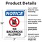 Signmission No Backpacks Allowed, 7 in W x Rectangle, Plastic OS-2PACK-NS-P-710-V-14388 - alternate 4